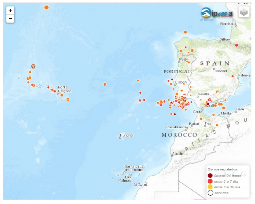 Figura 2 – Mapa ilustrativo das últimas ocorrências sísmicas registadas para o período 11/08/2015 a 10/09/2015 (fonte:https://www.ipma.pt/pt/geofisica/sismicidade/index.jsp) 